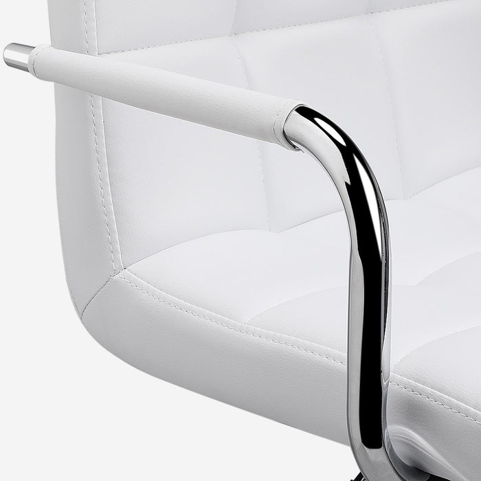 Bar Stools Set of 2, PU Leather Adjustable Swivel Barstools, Hydraulic Kitchen Counter Height Bar Chairs with Armrest and Back for Bar, Kitchen, Dining Room, White