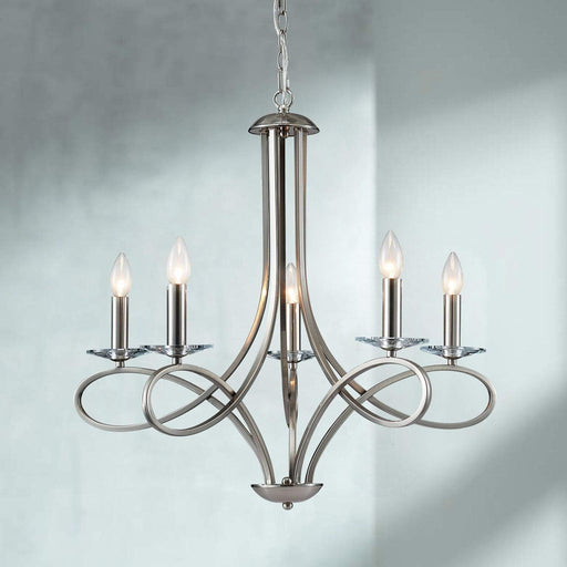 Nickel Chandelier Five Lights Seventeen Inch Height