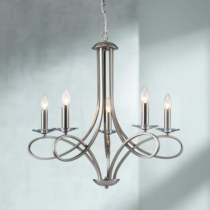 Nickel Chandelier Five Lights Seventeen Inch Height