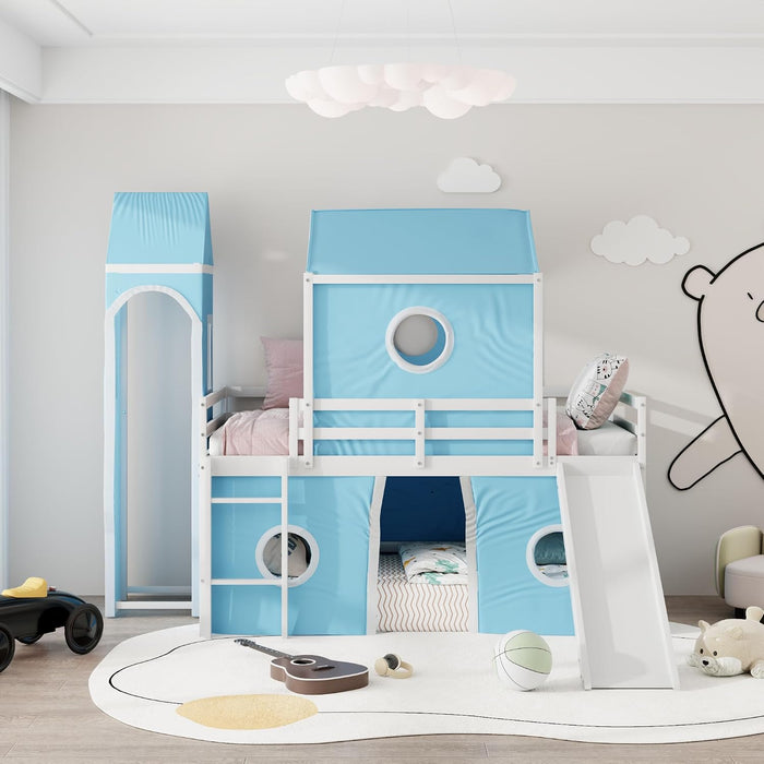 Twin Loft Bed With MultiSlide Playhouse AzureOceanBlue
