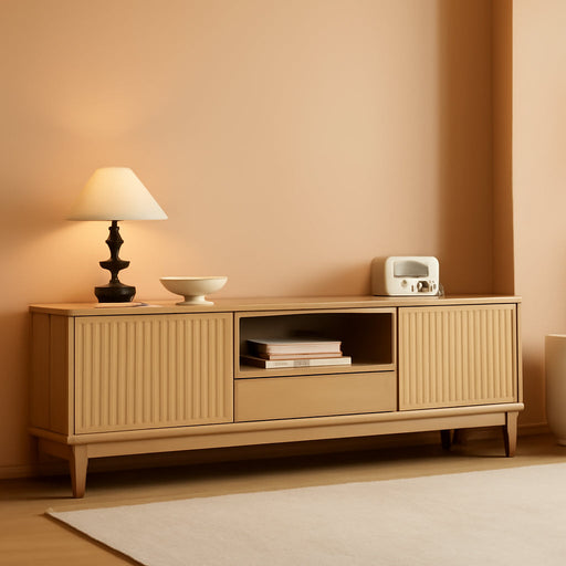 59" Fluted TV Stand for Tvs up to 65 Inch, Entertainment Center with Storage Cabinets, Modern Console Table with Drawer and Adjustable Shelves, Media Console Cabinet for Living Room