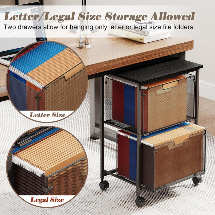 Rolling 2-Drawer File Cabinet with Printer Stand