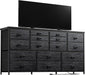 16 Drawer TV Stand Black Dresser 51"W for 60" TV – Long Dresser with 3 Power Outlets & 2 Ports, 374 LBS Load-Bearing Capacity, Space Saving Entertainment Center for Small Bedroom, Dorm, Living Room
