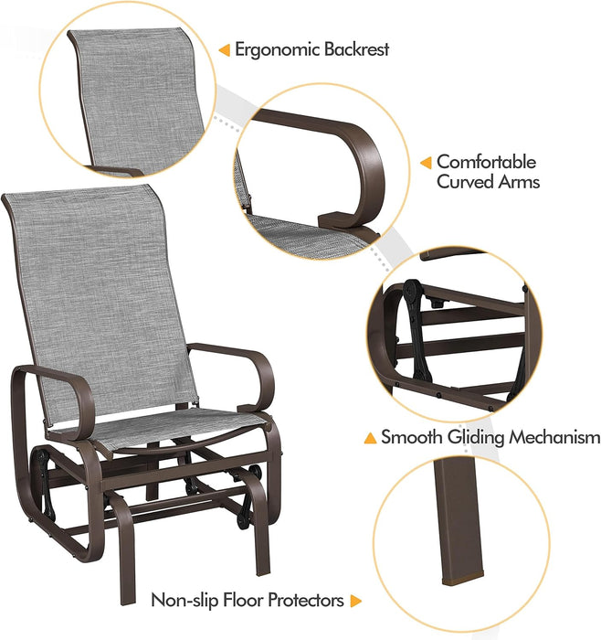 Outdoor Patio Glider, Rocking Lounge Chair with Sling Fabric and Steel Construction for Porch Patio Balcony Set of 2