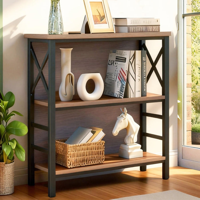 Brown IndustrialGrade 3 Tier Bookcase With Backboard