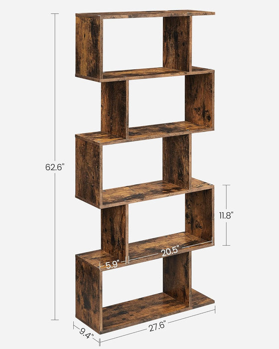 Bookcase, 5-Tier Bookshelf, Display Shelf and Room Divider, Freestanding Decorative Storage Shelving, Rustic Brown ULBC62BX, 27.6”L X 9.4”W X 62.6”H (70 X 24 X 159 Cm)