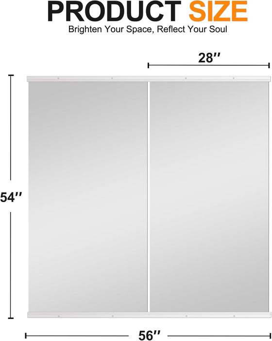 Home Gym Mirror,54''X28''X2Pcs Silver,Large Full Body Tempered Glass Frameless, Wall-Mounted for Gym, Yoga, Garage, Bedroom, Bathroom