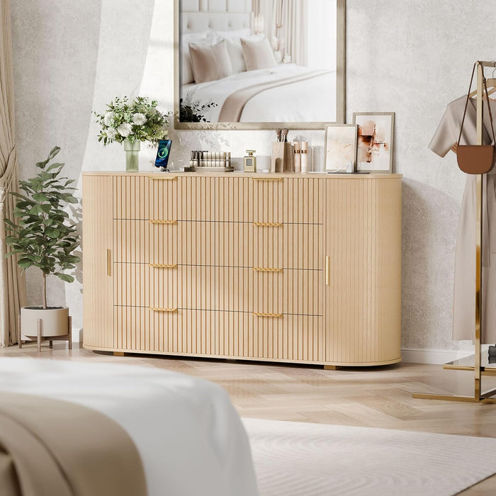 Fluted 8 Drawers Dresser for Bedroom, 55.12" Dressers & Chest of Drawers