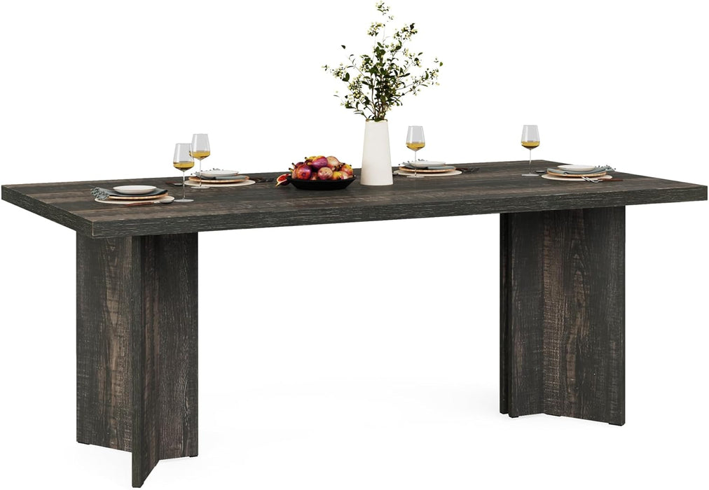 63-Inch Dining Table for 4-6, Farmhouse Kitchen Table with Large Tabletop, Rectangular Dinner Eating Table for Dining Room, Living Room, Kitchen, Dark Gray