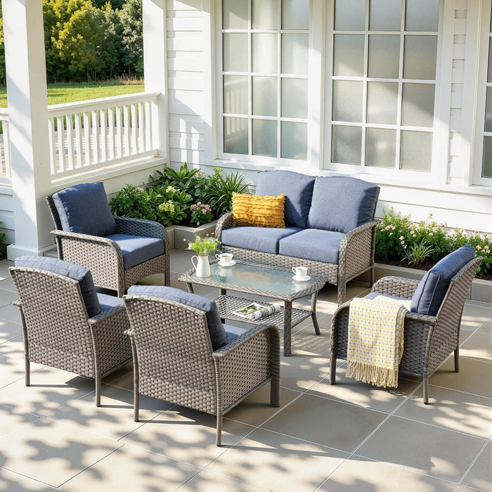 6-Piece Wicker Patio Conversation Set, Beige, 6 Seats