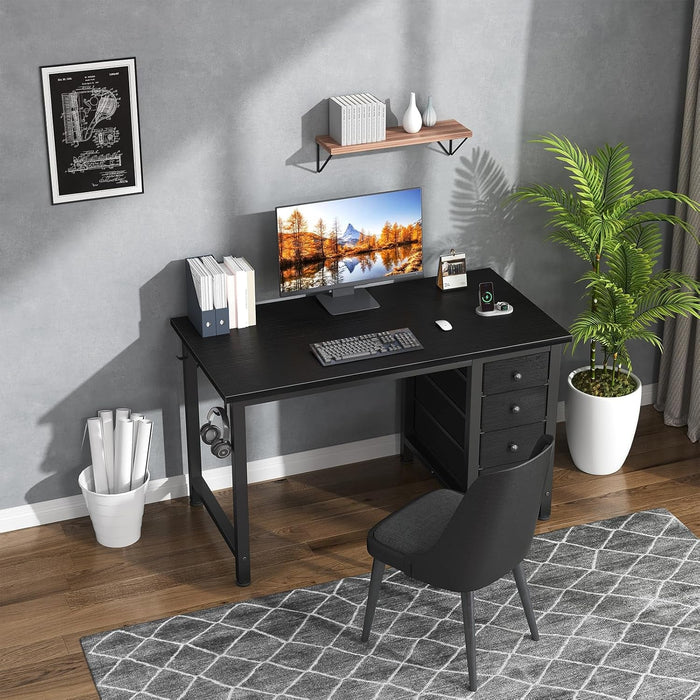 Small Gaming Desk with 4 Fabric Drawers, 40 Inch Kids Girls Teen Cute Study Desk for Bedroom, Work Computer Writing Table Desks for Small Space Home Office, Black