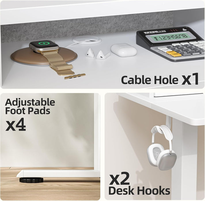 48 * 24 Inch Standing Desk with Two Drawers, Stand up Standing Desk Adjustable Height, Electric Sit Stand Table with Storage Shelf and Splice Board, White - ShipItFurniture