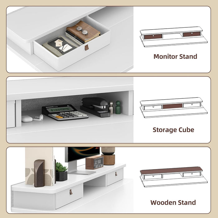 48 * 24 Inch Standing Desk with Two Drawers, Stand up Standing Desk Adjustable Height, Electric Sit Stand Table with Storage Shelf and Splice Board, White - ShipItFurniture