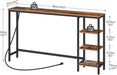Console Table with Power Outlet, 63" behind Sofa Table with Shelves, Narrow Entryway Table with Storage, Couch Table for Living Room, Hallway, Rustic Brown and Black BF164UXG01