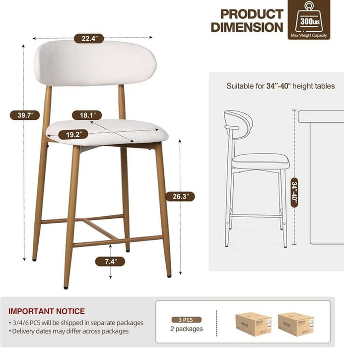 Counter Height Bar Stools Set of 3, Upholstered Counter Stools Modern Barstools with Metal Legs for Kitchen Island Dining Room, Wood-Grain