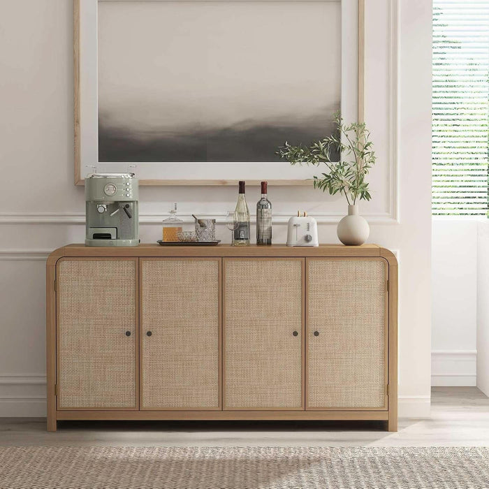 Oak Rattan Sideboard Buffet Cabinet, 60'', 4 Doors