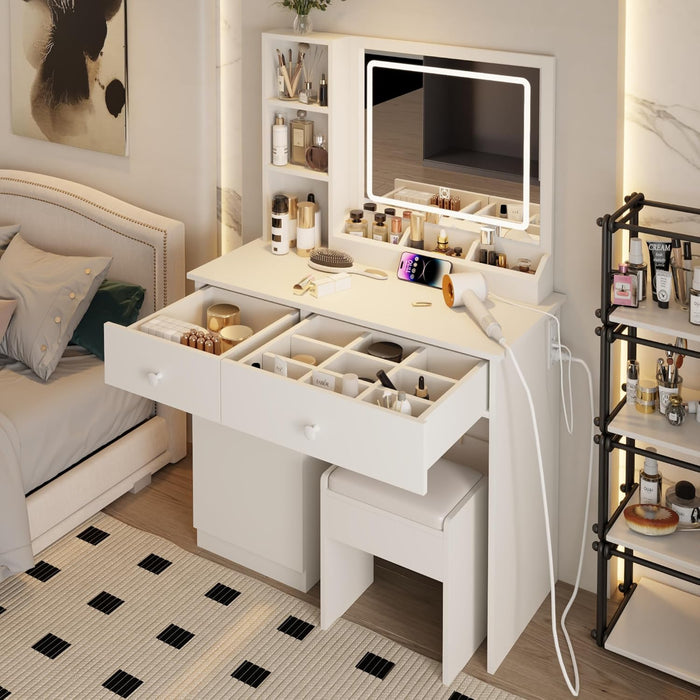 White Vanity TwentyThreePointSixInch DressingTable With Illuminated Mirror