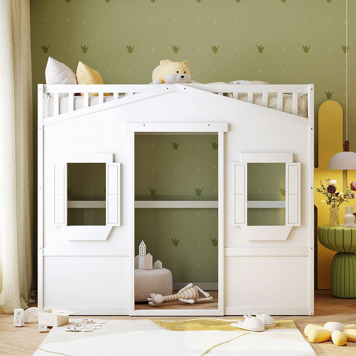 White Twin Size Loft Bed With EntertainmentCenterDisplay