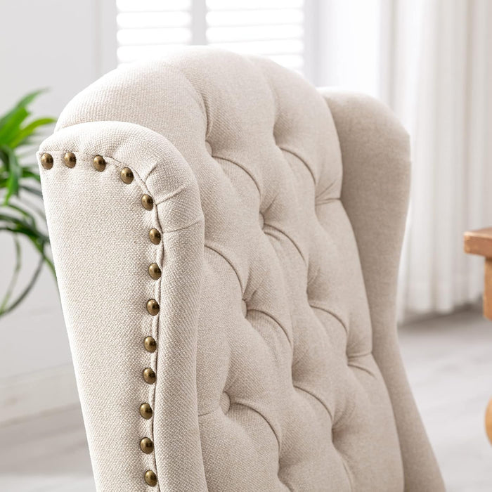 Modern Tufted Dining Chairs Set of 2, Linen Upholstered Dining Room Chairs Armless Guest Side Chair for Kitchen Dining Room, Wingback Accent Chairs with Solid Wood, Beige