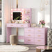 61" Make up Vanity Desk with Mirror and Lights, Pink Vanity with 8 Wide Storage Drawers & 2 Tier Shelves, 3 Lighting Modes with Adjustable Brightness for Bedroom