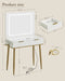 Makeup Vanity Desk with Lights and Mirror, Small Makeup Vanity Table with 2 Drawers, Dressing Table with 3 Adjustable Lighting Color, Small Makeup Desk for Bedroom, White with Gold Leg