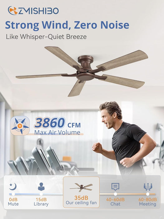 52Inch Brown Flush Mount Ceiling Fan RemoteDCMotor
