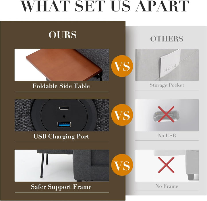 Convertible Sleeper Armchair Charcoal Gray USB Port