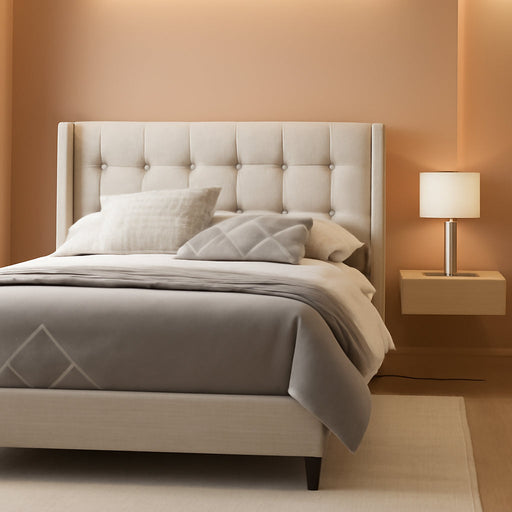 Athena Upholstered Platform Bed Frame with Wingback Headboard, Mattress Foundation with Wood Slat Support, No Box Spring Needed, Easy Assembly, Full