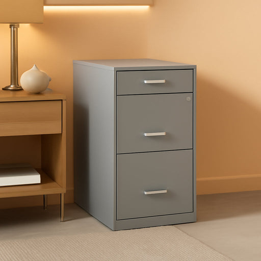 Space Solutions 18In Deep 3 Drawer Metal File Cabinet Arctic Silver, Letter Size, Fully Assembled