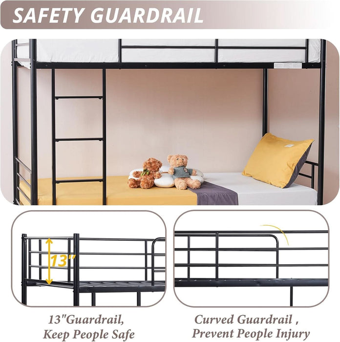 Black Bunk Bed Twin over Twin, Metal Bunk Bed with Built-In Ladder and Safety Guardrail, Space-Saving Twin Bunk Beds for Kids, Teens & Adults, No Box Spring
