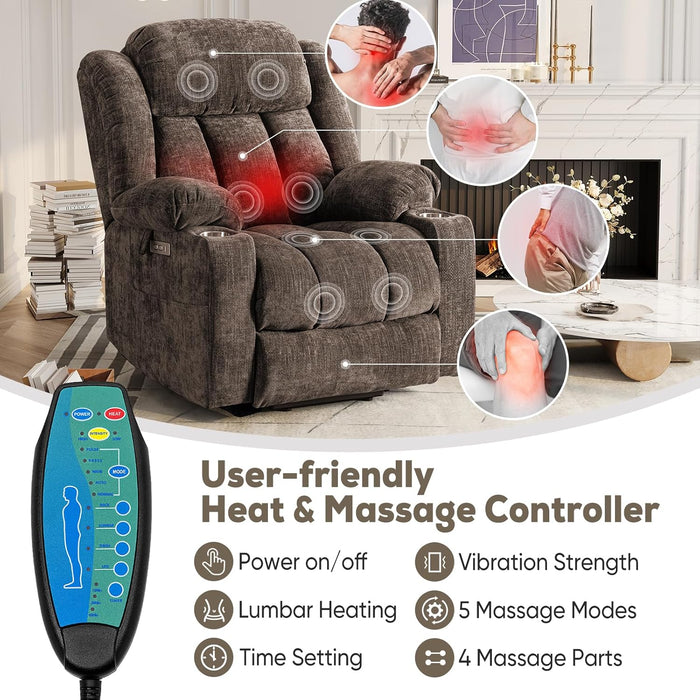 Brown Power Recliner with Massage & Heat