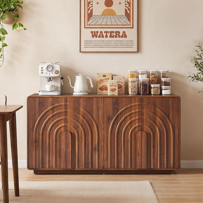 63" Sideboard Buffet Cabinet with Storage, Modern Credenza with 4 Doors & Adjustable Shelves, Large Console Table for Dining Room, Kitchen and Living Room (Walnut)