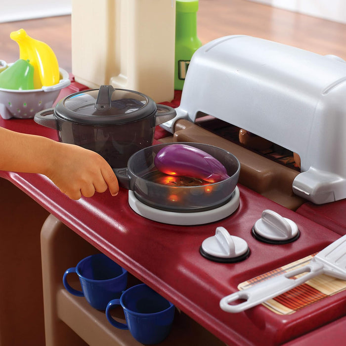 Grand Walk-In Kitchen & Grill Kids Playset, Indoor/Outdoor Kitchenette, Interactive Play with Lights and Sounds, Durable Plastic, 103 Piece Toy Accessories, Toddlers 2+ Years Old, Brown/Tan