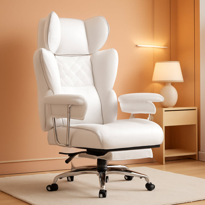 Big and Tall Gaming Chair with Pocket Spring Lumbar Support, Ergonomic Office Chair with Footrest, Executive Desk Chair with Outward Fixed Soft Armrests, Computer Chair with High Back, White