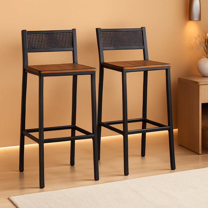 Bar Stools, Set of 2 Bar Chairs, Tall Bar Stools with Backrest, Industrial in Party Room, Rustic Brown and Black ULBC070B01