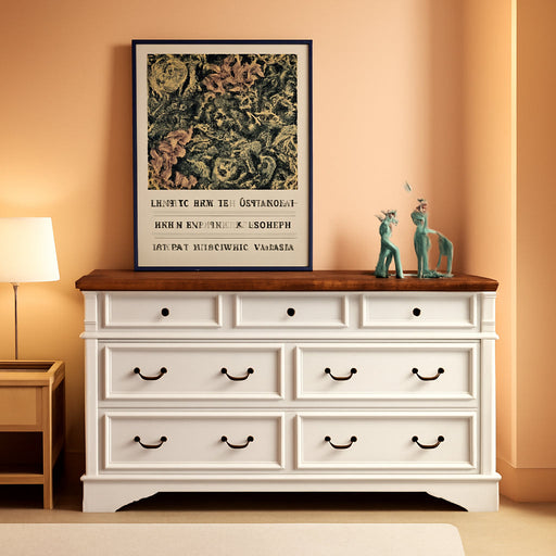 Fluted Dresser for Bedroom with 7 Drawers,Wood Storage Dresser for Closet & Entryway,French Country Tall Storage Cabinet with Carved Details for Hallway, Living Room,White