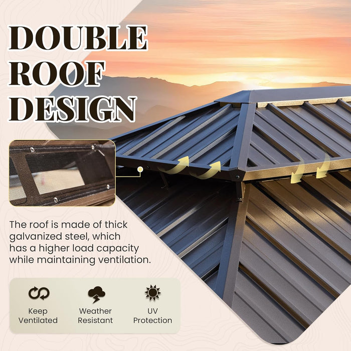 10' X 12' Hardtop Gazebo, Metal Gazebo with Aluminum Frame, Double Galvanized Steel Roof, Curtains and Netting Included, Pergolas for Patios, Garden, Parties, Lawns