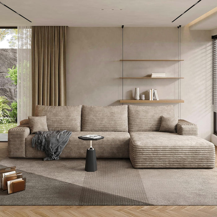 Camel 108-Inch Corduroy L-Shaped Sectional Sofa Chaise