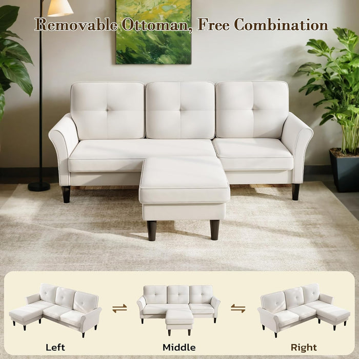 Beige 83Inch Contemporary Sectional Sofa With Ottoman
