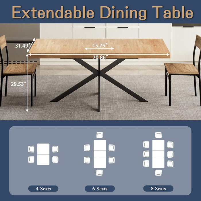 55''-70.9'' Extendable Dining Room Table for 4-8, Rectangle Expandable Dining Table with Removable Leaves Space Saving, Wood Kitchen Table with Hidden Storage for Kitchen Dining Room Office