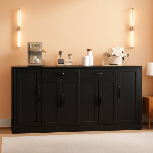 71” Large Buffet Cabinet with Storage, Sideboard Buffet Cabinet with Adjustable Shelves and 6 Soft-Close Doors, Wood Coffee Bar Console Table for Kitchen, Dining Room, Black