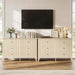Beige 6 Drawer Dresser, Fluted Modern Wood Chest of Drawers, Long Dresser for Bedroom TV Stand Storage Cabinet for Living Room
