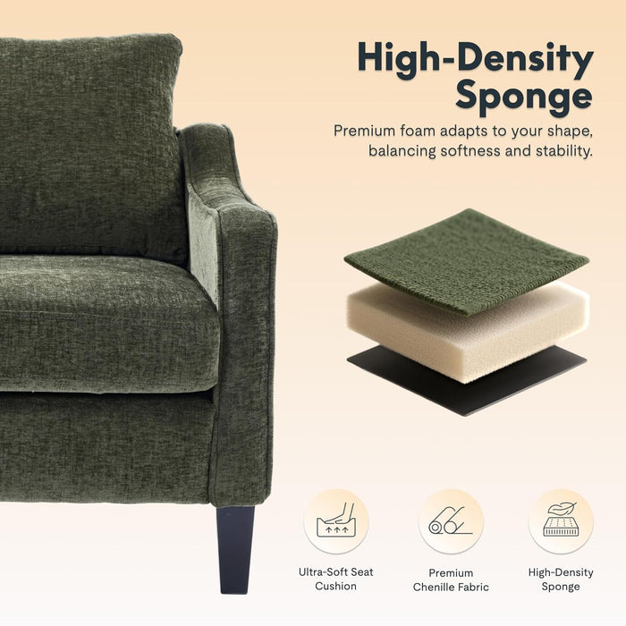 AC2 Accent Chair for Living Room, Comfy Chenille Upholstered Armchair, Mid Century Modern Bedroom Chair for Adults, Stylish Reading Side Sofa with Padded Back & Removable Cover (Green)
