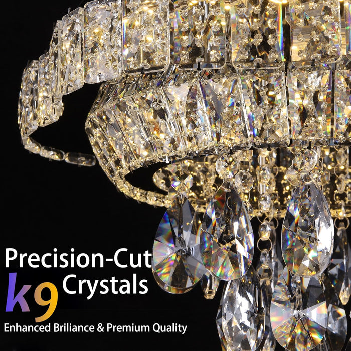 24Inch Gold LuxCrystalLED Remote Flush Mount Light