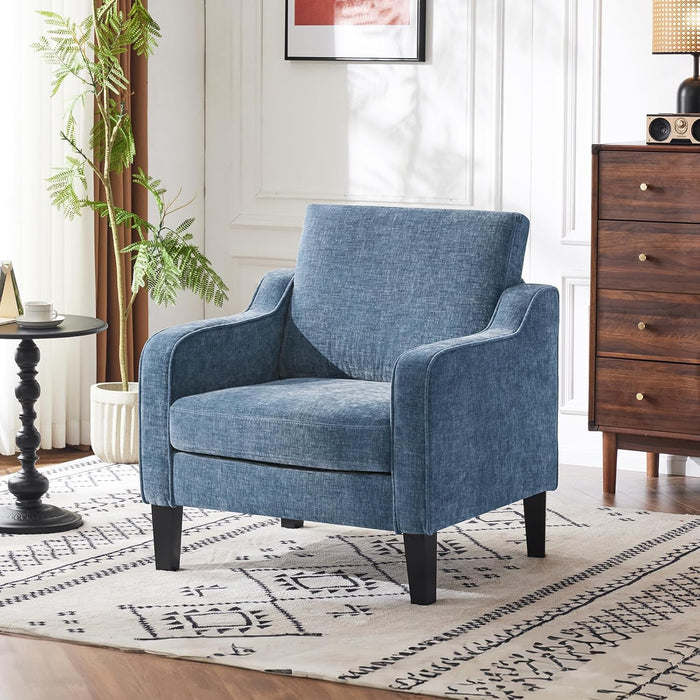Navy Blue Chenille Mid Century Upholstered Armchair