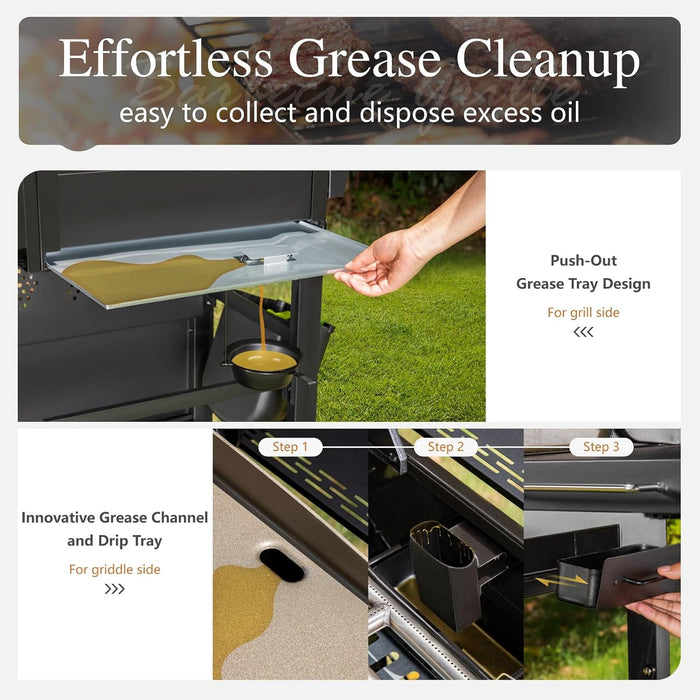 Propane Gas Grill and Griddle Combo with Porcelain-Enameled Cast Iron Grates, Dual Outdoor BBQ Grill with Flat Top Griddle for Barbecue, 696 SQ.IN. Cooking Area
