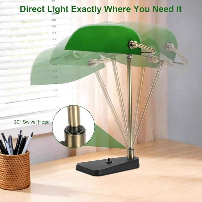 EmeraldGreen Bankers Desk Lamp CastIron Base Swivel
