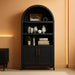 65.4Inch Arched Walnut Storage Bookcase With Doors
