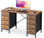 47 Inch Computer Desk with 8 Fabric Drawers, Office Gaming Desk with Storage, Writing Study Table with X-Shaped Reinforced Structure, Dark Brown