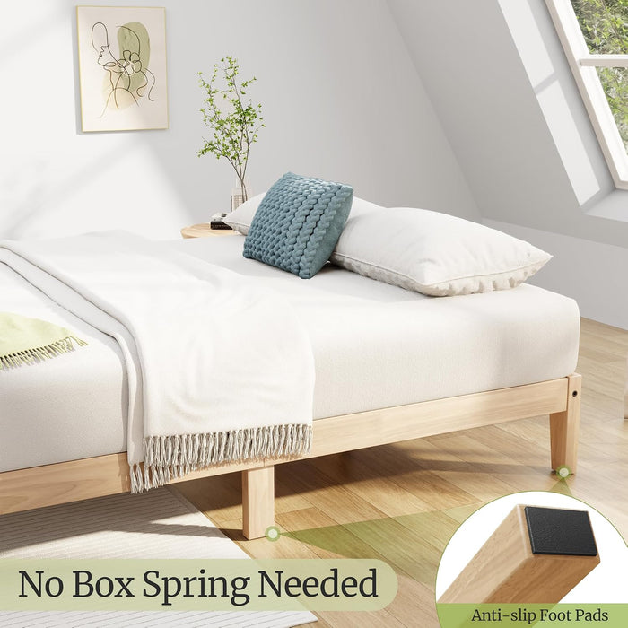 12 Inch Queen Solid Wood Platform Bed with Wooden Slats, No Box Spring